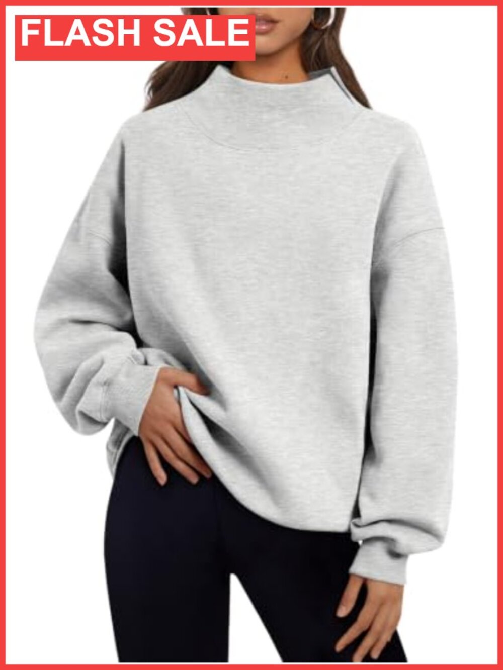 Women's Mock Neck Oversized Pullover Sweatshirt Fleece Lined Casual Fall